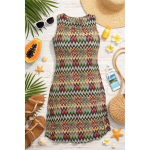 SM Wardrobe Womens Mini Dress M/L Multicolor Chevron Zigzag Knit Retro Boho Chic